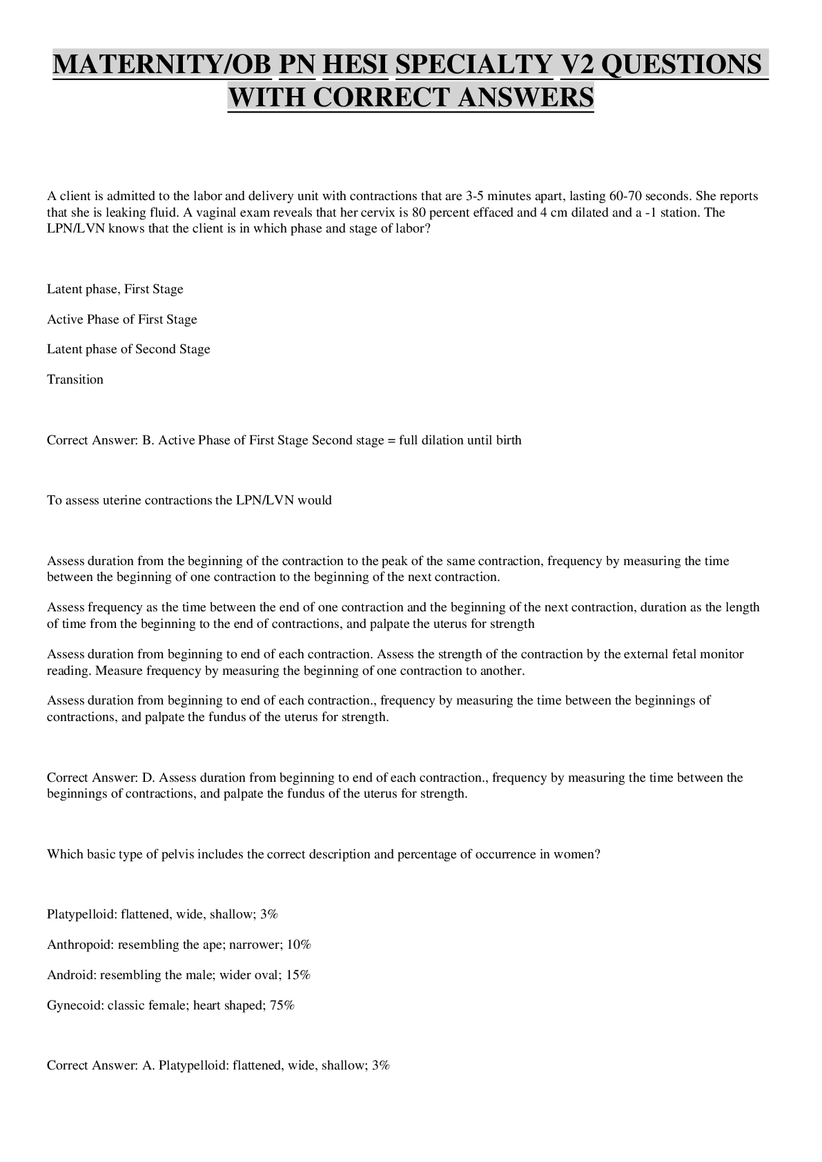 Preview image for HESI PN Maternity OB Specialty Version 2